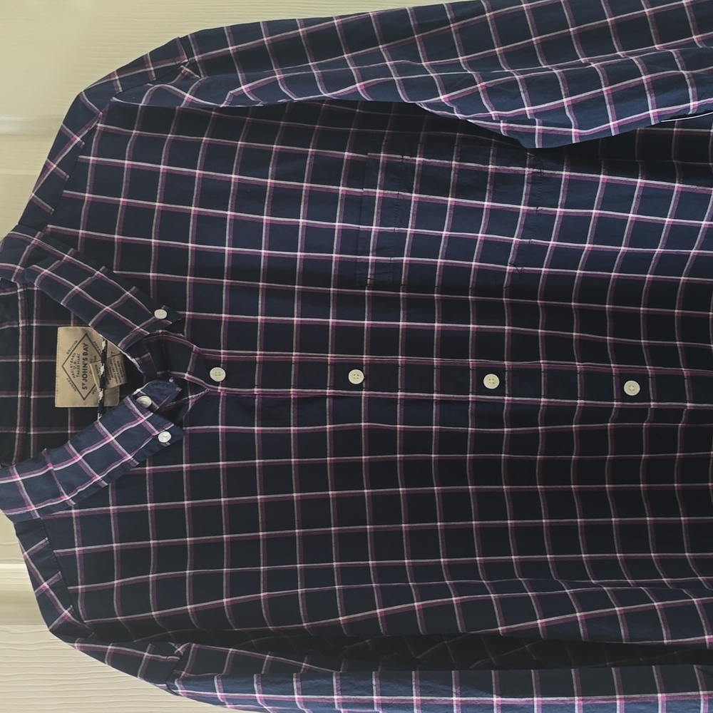 ST. JOHN'S BAY MEN'S BLUE & PURPLE LONG SLEEVES PLAID FRONT BUTTON SHIRT 2XL